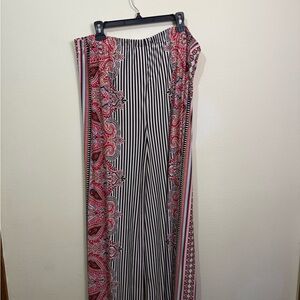 Chico's Red and Black Paisley and Stripe Wide Leg Pants